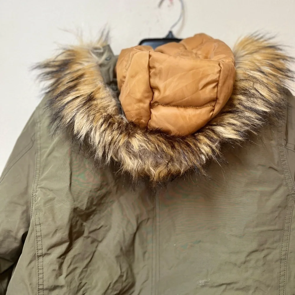 Aeropostale XS Olive Parka Gorpcore Granola Faux Fur Utility Jacket